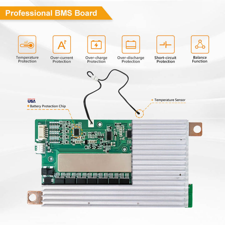 Professional BMS  borad protects it from overcurrent, overvoltage, undervoltage, and short circuit.